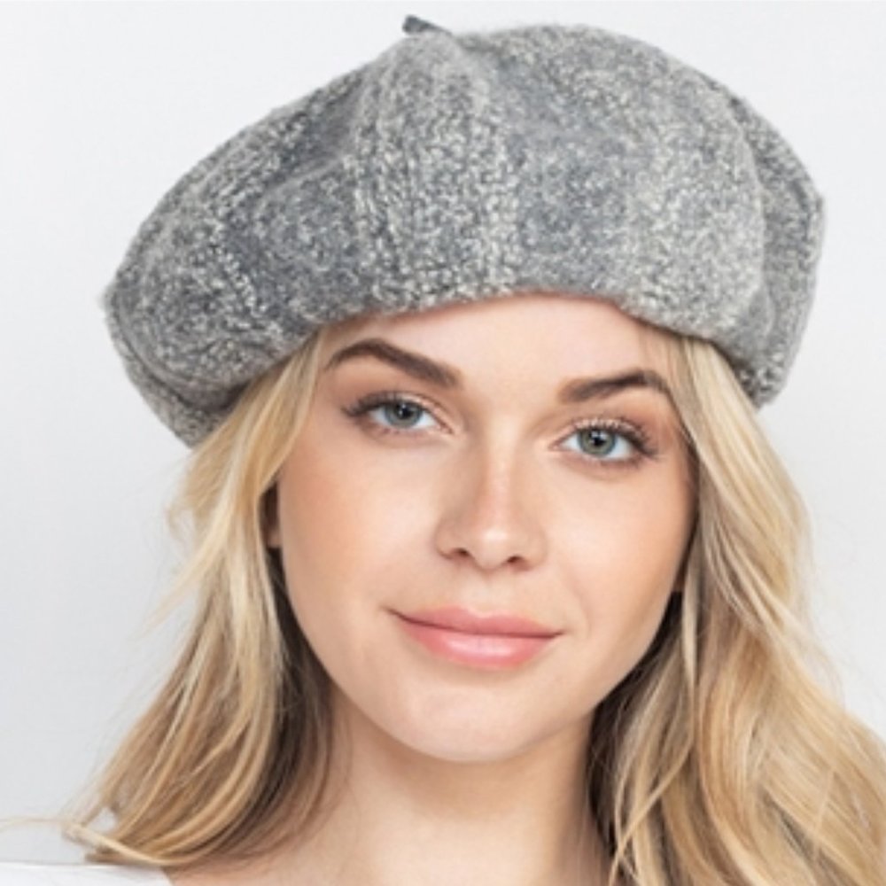 Grey Multi Color Beret Hat